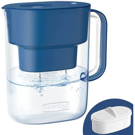 Waterdrop Lucid Carafe Filtrante d'eau avec 1×90 Jours Filtre, 3.5L, Réduit le Fluorure, le Chlore et Plus, NSF Certifiée, sans BPA, Bleu Marine (Filtre Remplaçable: WD-PF-01A Plus)