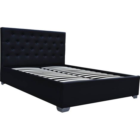 Habitat Et Jardin – Lit double avec coffre 160 x 200 cm – Structure en bois dur – Tête de lit matelassée – Rangement sous le sommier (1/4)