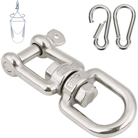 Anneau Pivotant, M8 Crochet Balancoire en Acier Inoxydable 304 + 2 M8 Mousqueton Balancoire pour Chaise Hamac Balançoire Suspendue Sac de Sable Corde D'escalade Capacité de Charge Jusqu'à 300Kg (1/5)