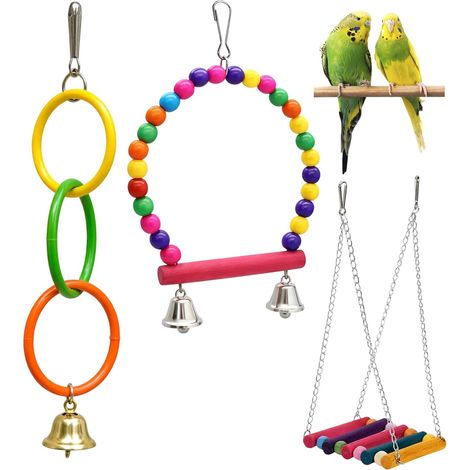 3 Pack Budgie Toys, Parrot Toys Set, Colorful Wooden Toy, Cage Accessory for Chewing Climbing and Hanging Parrot Conure Cockatiel Lovebird Parrotlet (1/5)