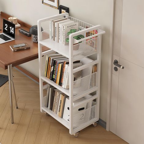 Wheeled Bookcase with 3 Magnetic Bookends, Movable Book Storage Cart with Handle, Rolling Bookshelf Organiser for Library, Living Room, Office & School (1/5)