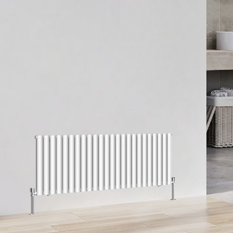 Horizontal Designer Oval Column Central Heating Radiator Heater Single 600x1416mm White (1/4)
