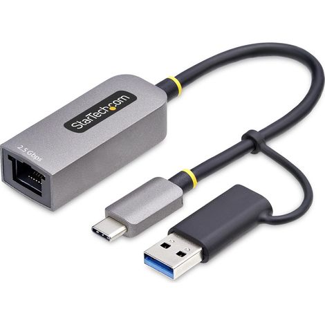StarTech.com 2.5GbE USB C Ethernet Adapter mit USB-A Adapter, USB-C LAN-RJ45 Netzwerkadapter, USB 3.1 Typ-C auf 2.5Gb Netzwerk, 10Mb-2.5Gb, Thunderbolt und USB4 Kompatibel, Windows & Mac (1/4)