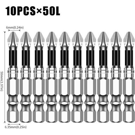 Puntas de destornillador Phillips antideslizantes K5，resistentes a los impactos，para taladro eléctrico，paquete de 10 piezas [50L] (1/4)