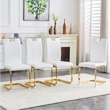 Set de 4 sillas modernas de PU blanco, diseño curvo, ergonómicas y fáciles de limpiar (1/5)