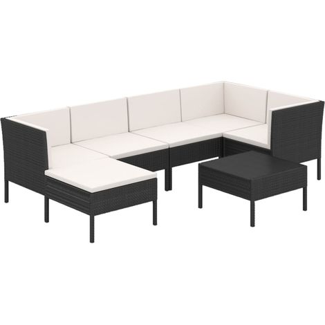 Set muebles de jardín 7 pzas y cojines ratán sintético negro vidaXL