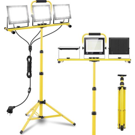 Projecteur de chantier LED 300W avec trépied prise et interrupteur Lampe de chantier blanc froid 6500K Étanchéité IP66 Disponible en versions 300W 150W et 90W pour ateliers et chantiers (1/5)