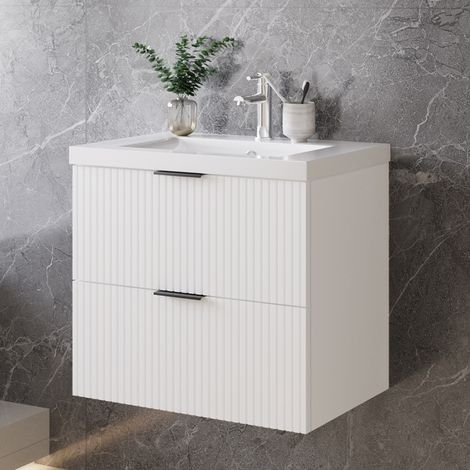 Badmöbel Unterschrank Schubladen mit Keramik Waschbecken Weiß 60cm