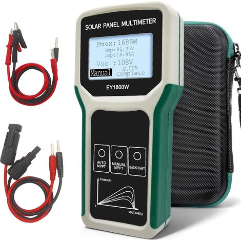 Testeur de Panneau Solaire MPPT 1800W, Multimètre Photovoltaïque Testeur de Puissance PV avec Écran LCD pour 20-120V 60A, Protection Thermique/Surtension/Surintensité pour Panneaux Solaires (1/5)