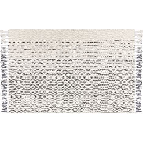 Alfombra de lana blanco gris 140 x 200 cm algodón hecho a mano borlas Omerli