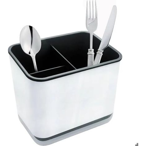 (Noir) Egouttoir à Couverts, Fourchette Cuillère Organisateur Rack Avec 3 Compartiments avec Égouttoir, pour Couteau et Fourchette (1/5)