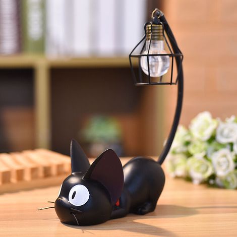 Veilleuse décorative en résine représentant un chat Kiki, ornement en forme de chat.