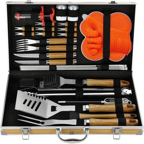 Set d'ustensiles de barbecue 30 pièces en acier inoxydable avec mallette (1/5)