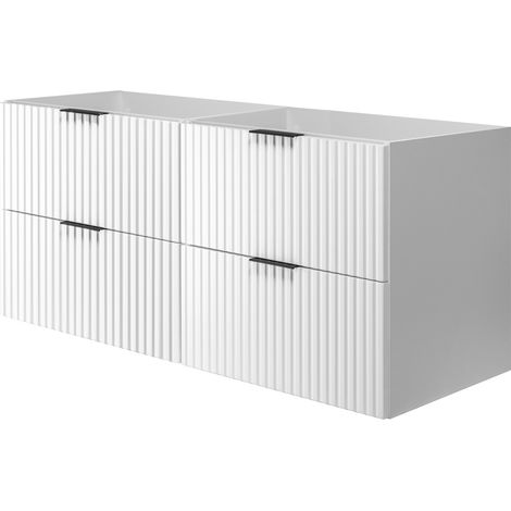 Furnidea - Meuble suspendu sous lavabo FLOW blanc 120 cm - 4 tiroirs - façades rainurées (1/5)