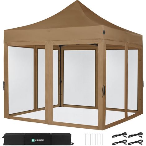 Vonroc – Tente de réception 3x3 m – Tissu Oxford 420D imperméable 3000 PA – Protection UV 50+ – Montage Easy-Up sans outils – Beige