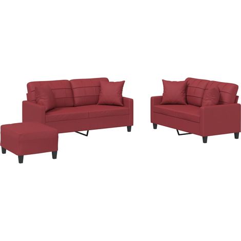 vidaXL Set di Divani 3 pz con Cuscini Rosso Vino in Similpelle (1/5)