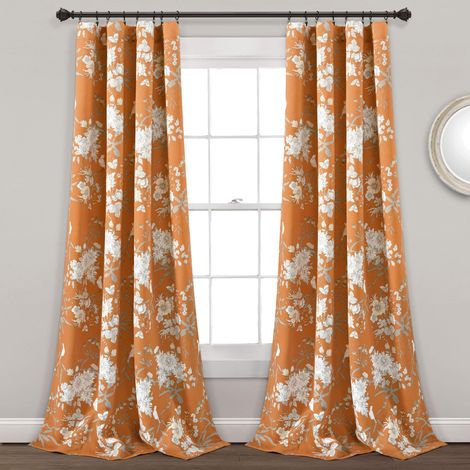 Rideaux de Jardin botanique avec imprimé Floral et Oiseaux filtrant la lumière pour Salon, Salle à Manger, Chambre à Coucher (Paire), Orange, 132,1 cm de Large x 241,3 cm de Long (1/5)