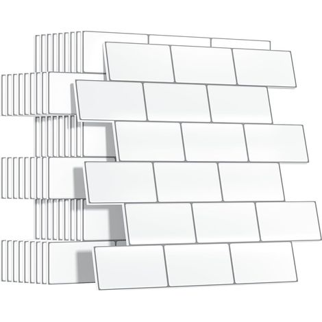 Plus épais Credence Adhesive pour Cuisine, Faux Carrelage Adhesif Mural Salle de Bain, Crédence Adhesive Metro 3D (10 Pièces, Blanc) (1/5)