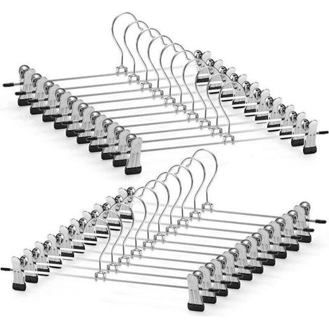 Lot de 10 cintres pour pantalons avec clips réglables antidérapants - En métal - Peu encombrant - Pour manteaux, vêtements, jeans, enfants et adultes (1/4)