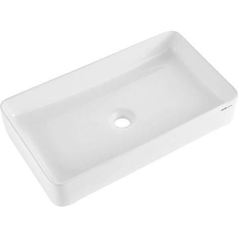 Lavabo rectangulaire, 609 x 351 mm, vasque à poser en céramique blanche au-dessus du comptoir, style moderne, lumineux et élégant, bien emballé pour salle de bain, hôtel, toilettes, camping-car (1/5)