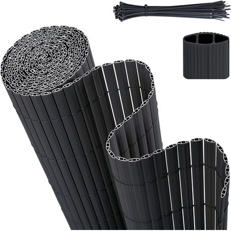 Sekey Sichtschutzmatte PVC Sichtschutzzaun Gartenzaun, Doppelte Verstärkung, Anthrazit / 0,90 x 3 m