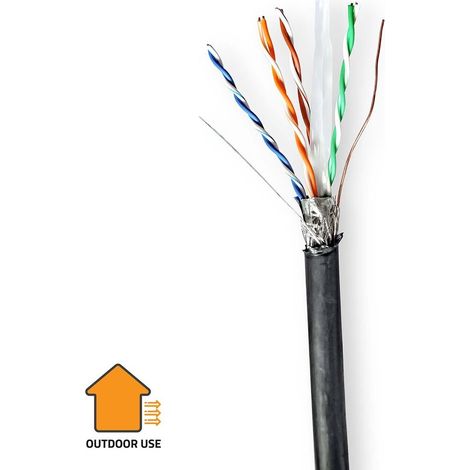 Nedis CAT6 Netzwerkkabel Rolle / Solid / S/FTP / Reines Kupfer / 305 m / Aussenbereich / Rund / PE / Schwarz / Pull Box - ausziehbar