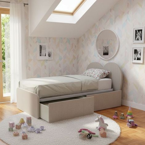 Letto singolo a cuore 80x190 con cassetti - Effetto tessuto