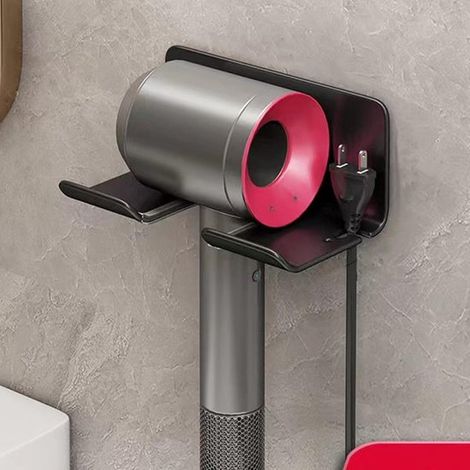 Soporte para secador de pelo，soporte para secador de pelo sin taladrar，apto para la mayoría de secadores de pelo (negro) (1/5)