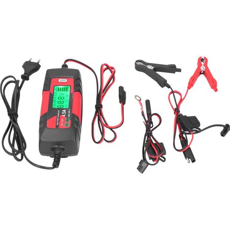 Caricabatterie per auto 6V 12V, per la manutenzione della batteria, con display LCD SM3-WP-5 e dispositivo antiscintilla integrato (spina UE 220-240V).