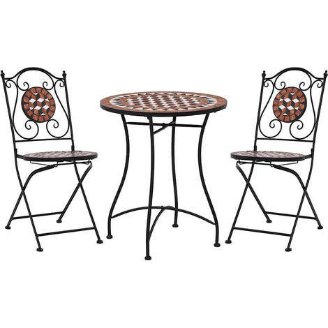 Ensemble de bistro 3 pcs-Salon de jardin bistro mosaïque Carreau céramique Terre cuite (1/5)