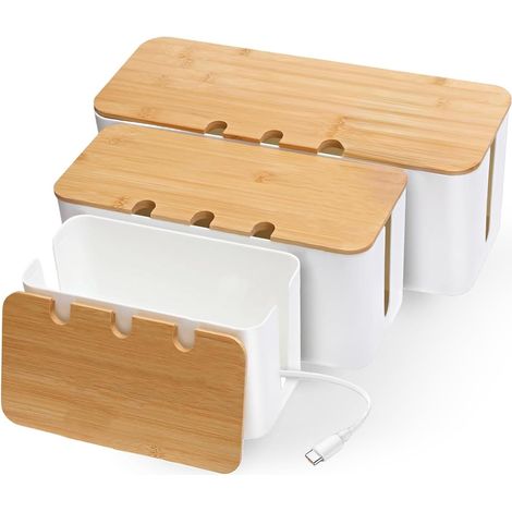 3 Pièces Boite Rangement Cable, Boite Cache Cable avec Couvercle en Bois Perforé, Cache Multiprise Electrique pour Dissimuler les Prises et les Câbles, Trois Tailles, Grand, Moyen et Petit, Blanc (1/5)