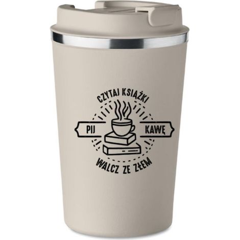 Tazza termica premium con stampa BEVI CAFFÈ LEGGI LIBRI 350 ml KT078 (1/5)
