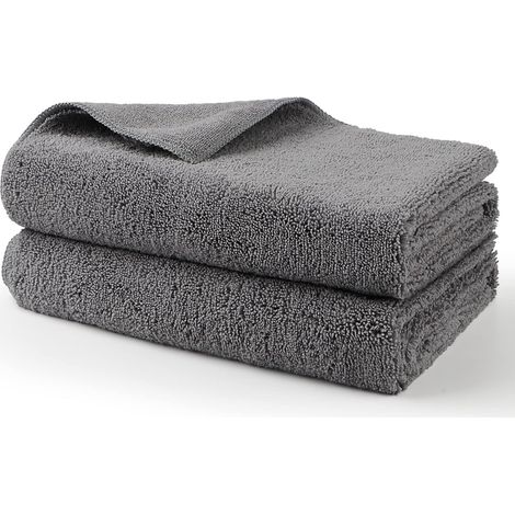40 x 40 cm, gris Lot de 2 grandes serviettes de séchage professionnelles en microfibre non pelucheuses, anti rayures, très absorbantes pour voitures (1/5)