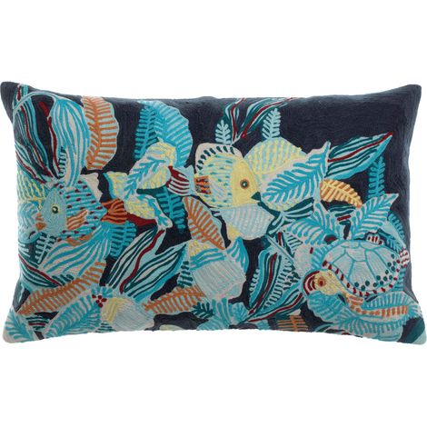 VIVARAISE - Coussin brodé Vivaraise - Motif Dori Marine - 30x50 cm