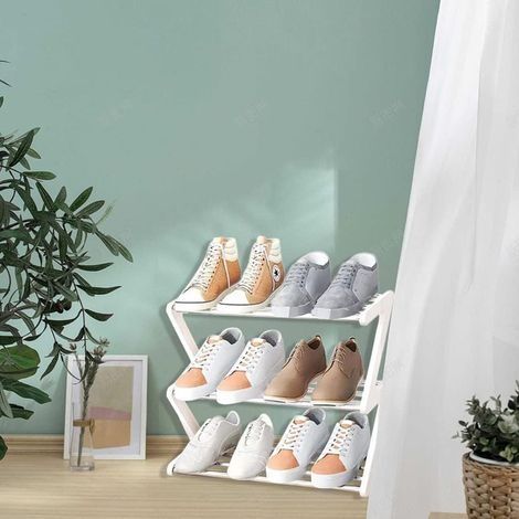 Kleines 3-stöckiges Schuhregal – Kompaktes und schmales Schuhregal – Aufbewahrungsmöglichkeit für Schuhe – Ideal für Eingangsbereich, Kleiderschrank oder Flur – Schnellmontage – Weiß (1/4)