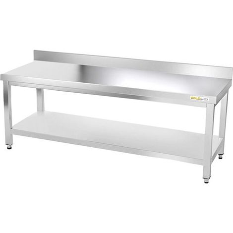 Table de travail en inox soubassement 2000 x 600 mm adossée PREMIUM - GOLDINOX (1/4)