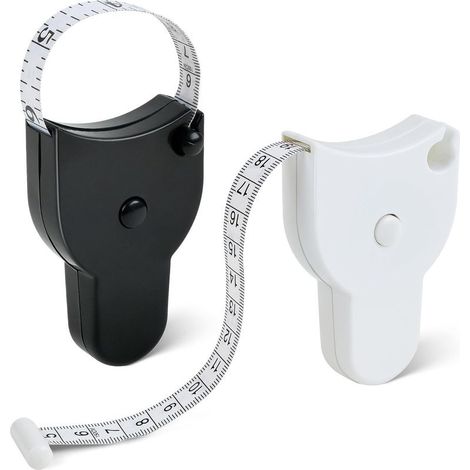 2 Pièces Metre Ruban Couture 1,5 m/60 inch, Ruban Mesure Corps Double Face pour Mesures Corporelles, Rétractable Metre Couture pour Mesurer la Longueur, Poitrine, Taille, Noir + Blanc (1/5)
