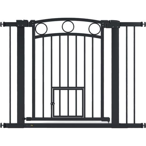 Barrière sécurité animaux réglable 76-104x5x77cm avec chatière - Pour escaliers et portes - Noire (1/5)