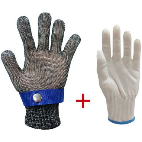 BUNTHAUS Gant de protection anti-coupure en acier inoxydable avec sous-gant, réutilisable, sécurité cuisine – taille M (1/5)