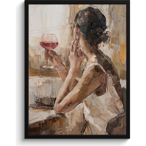 AFFICHE ENCADRÉE Peinture à l'huile - Femme - Vin Tableau Décoration Murale 60x80 (1/5)