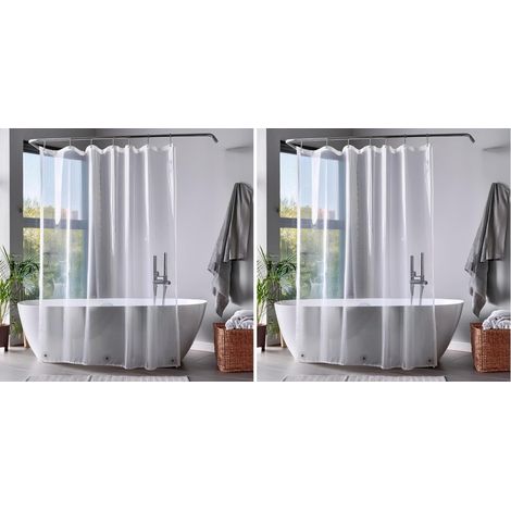 Rideau Douche 180x180 cm Rideau de Douche Lavable Premium PEVA + Oeillets Inoxydables + 3 Aimants Imperméable et Léger Parfait pour Les Salles de Bain Transparent (Lot de 2)