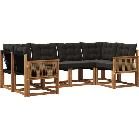 Outdoor Sofa Set 6 pcs Natural and Black vidaXL