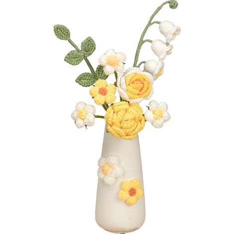 Handgeflochtene Kunstblume aus Kunstwolle mit Keramikvase – Tischdekoration (1/5)