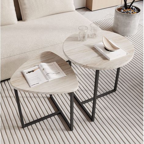 Table basse gigogne 2 pièces 45x45x50,5 cm chêne clair et noir, design industriel en bois MEUBLIV (1/5)