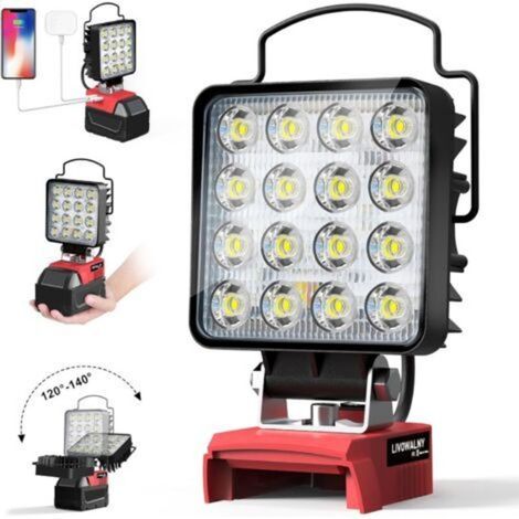 Lampe LED rechargeable compatible avec les batteries Milwaukee 18 V - Projecteur de travail LED de 30 W, idéal pour les garages, le camping et les chantiers (batterie non incluse)