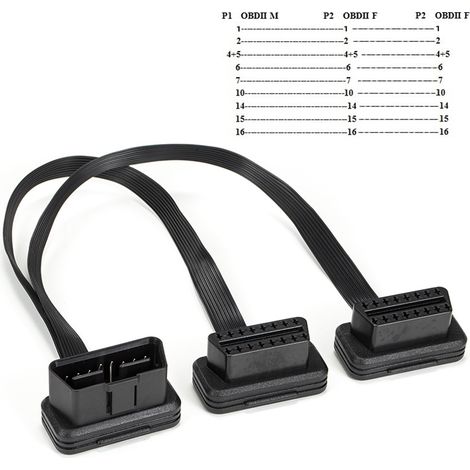 Câble d'extension avec connecteur plat étroit en Y, répartiteur OBD2 mâle 16 broches vers double femelle (1/2)