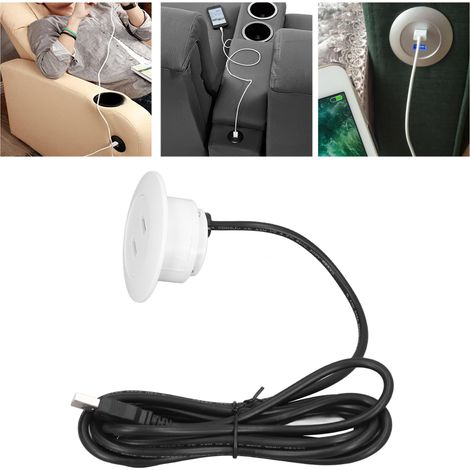 [USB-Ladegerät für Sofa] mit 2 intelligenten USB-Anschlüssen und fester Installation, weißes ABS, 5 V x 2, 4,5 cm Durchmesser, 2,5 m Kabel (1/5)