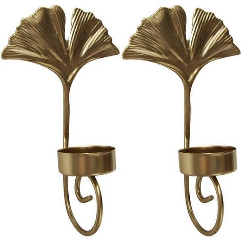 Set mit 2 dekorativen, blattförmigen Wandleuchten – 17,00 x 10,00 x 4,00 cm – Gold (1/4)