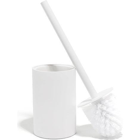 Brosse de Toilette Blanc Mat avec Support pour Salle de Bain - Brosse de Nettoyage pour Salle de Bain au Design élégant, Poils Robustes et Durables (1/5)