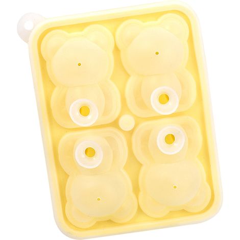 Petit moule à glace en forme d'ours avec 4 compartiments, moule en silicone pour faire des glaces, des bougies pour gâteaux, jaune (1/5)